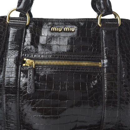 Miu Miu Calfskin Crocodile Embossed St Cocco Shopping Tote Black 10 of 10