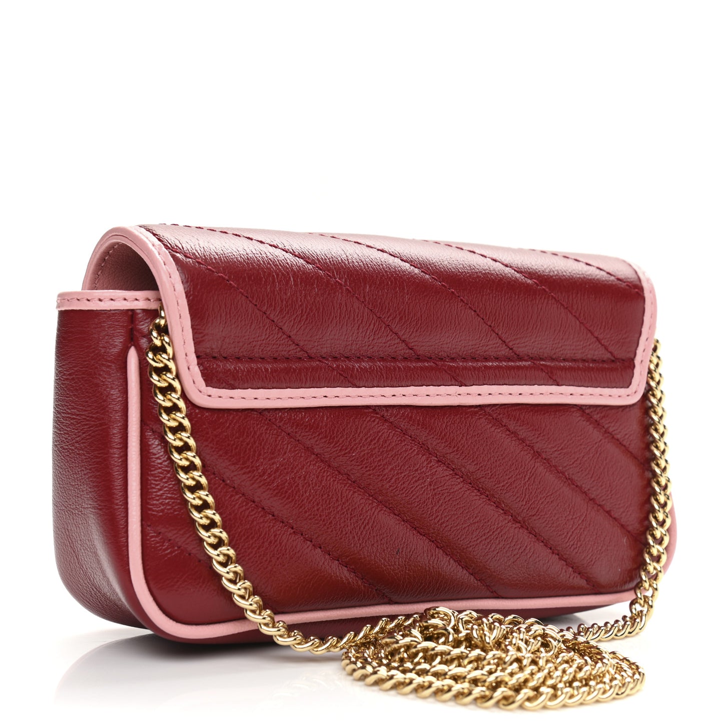 Azalea Calfskin Enamel Matelasse Diagonal Super Mini Torchon GG Marmont Shoulder Bag New Cherry Red Wild Rose
