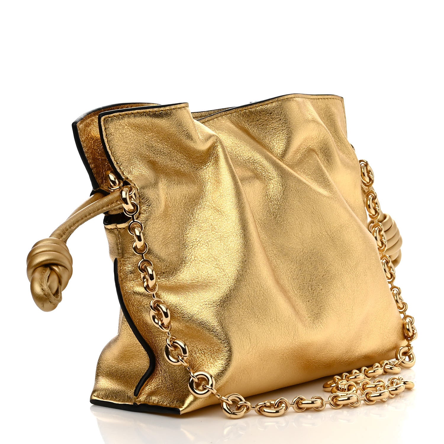 Loewe Metallic Calfskin Mini Chain Flamenco Knot Clutch Gold
