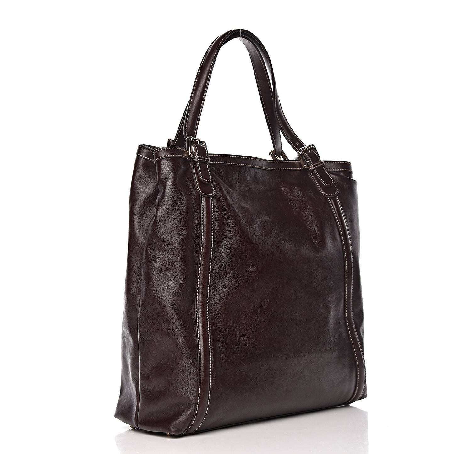 Calfskin Large Britt Shoulder Bag Dark Brown