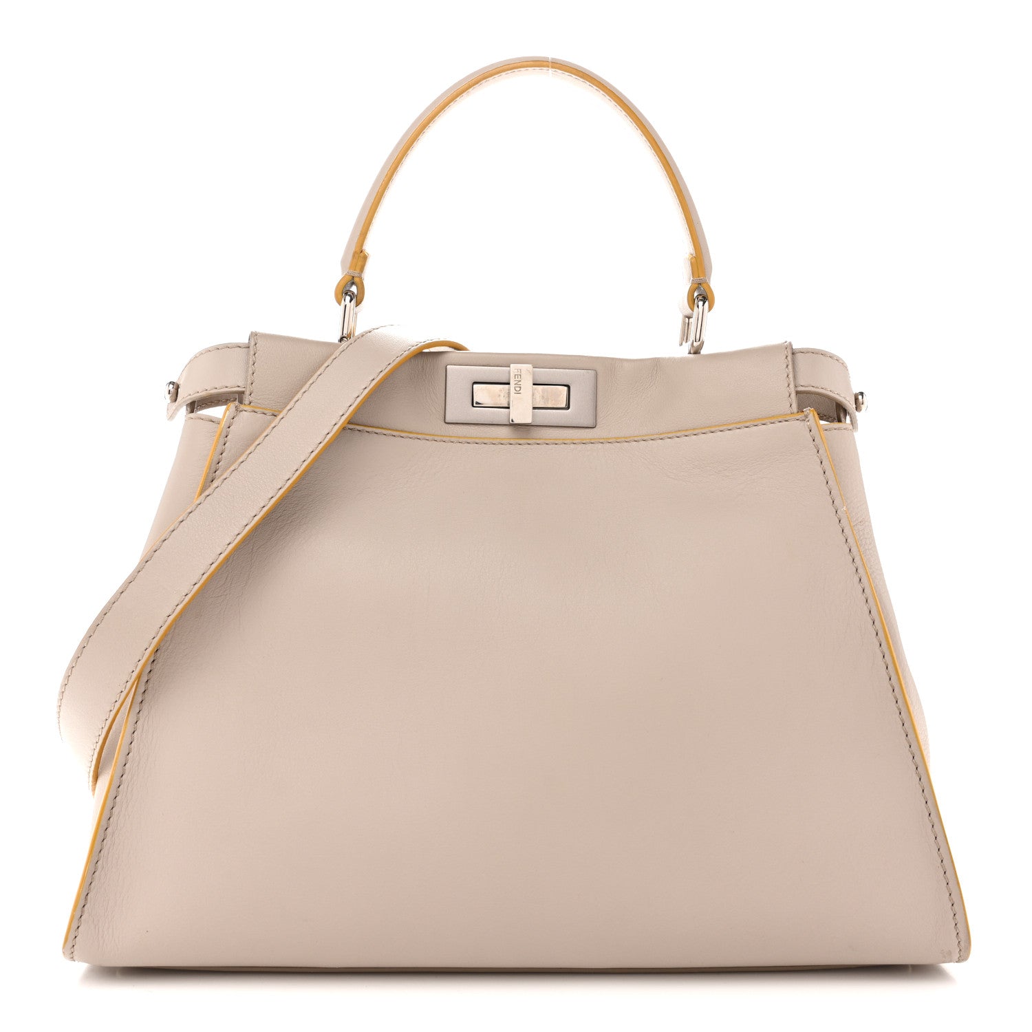 Fendi Vitello Seta Burro Medium Peekaboo Iconic Satchel Grigio Polvere Mattone 1 of 18