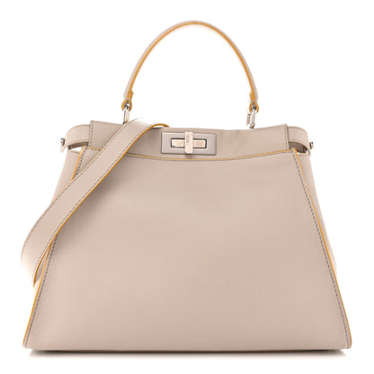 Fendi Vitello Seta Burro Medium Peekaboo Iconic Satchel Grigio Polvere Mattone 1 of 18