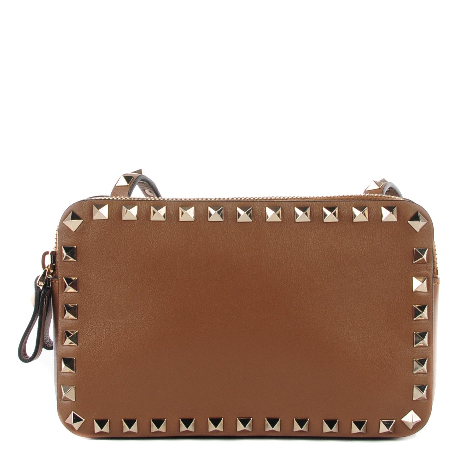 Valentino Garavani Vitello Rockstud Double Zip Compartment Crossbody Bag Nocciola 1 of 9