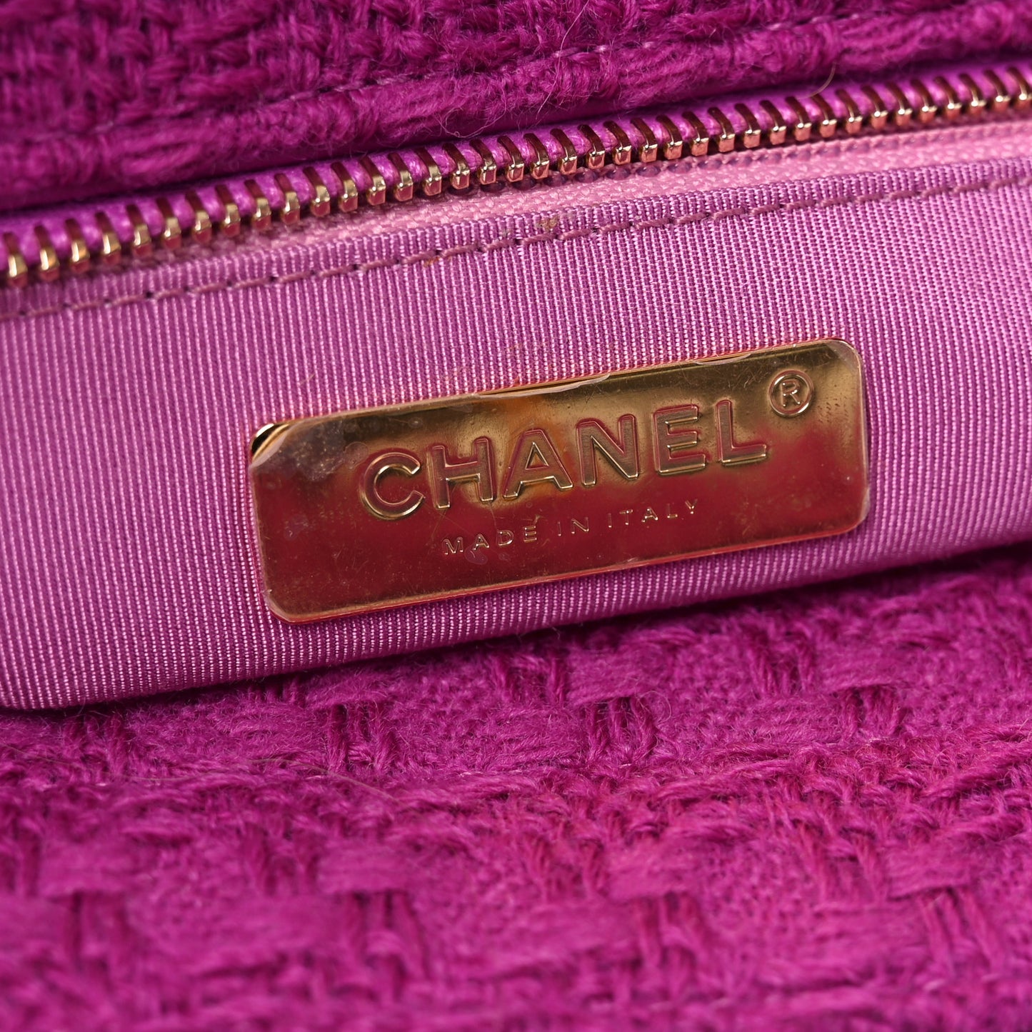 Wool Tweed Large Zipped Shopping Tote Magenta
