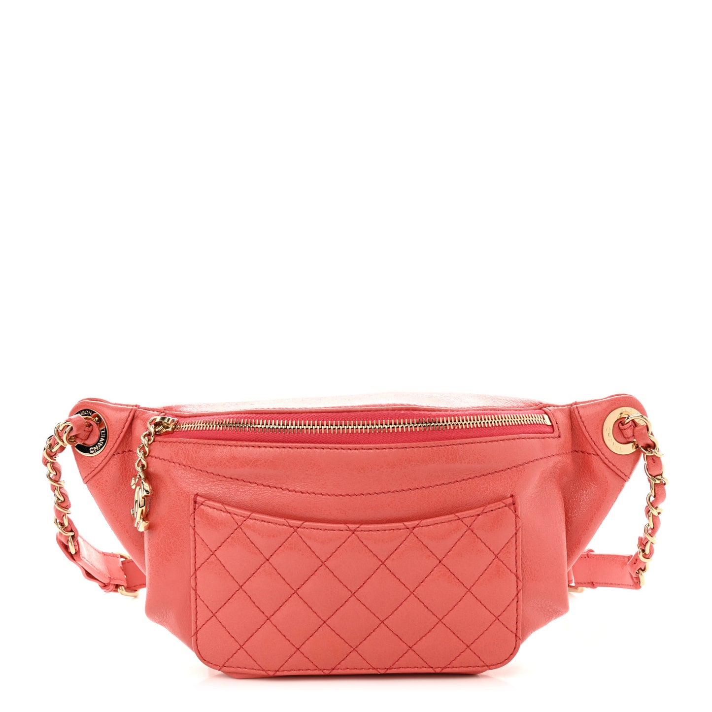 Crumpled Lambskin Quilted Bi Waist Bag Fanny Pack Pink