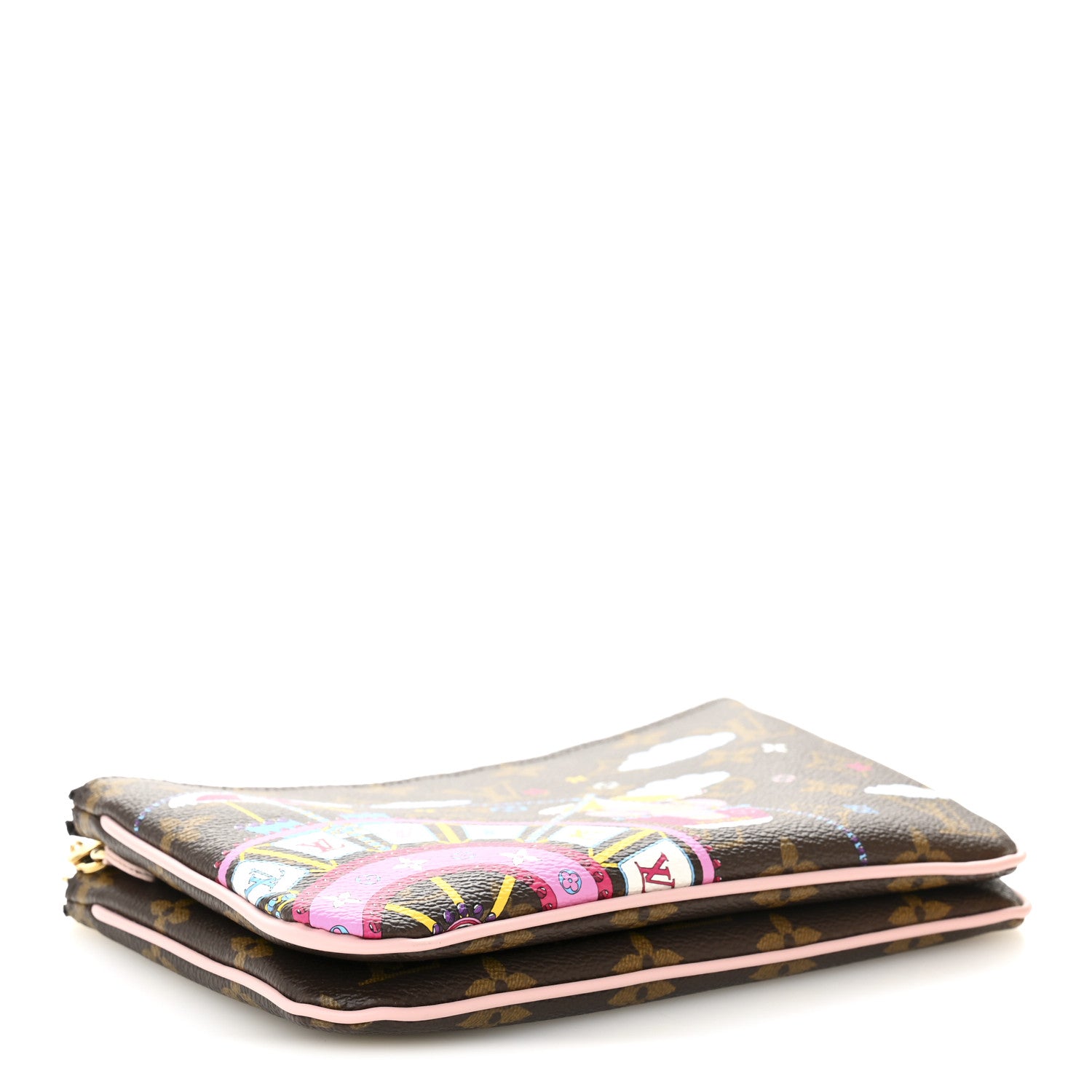 Louis Vuitton Monogram 2020 Christmas Animation Big Wheel Double Zip Pochette Rose Ballerine 4 of 12