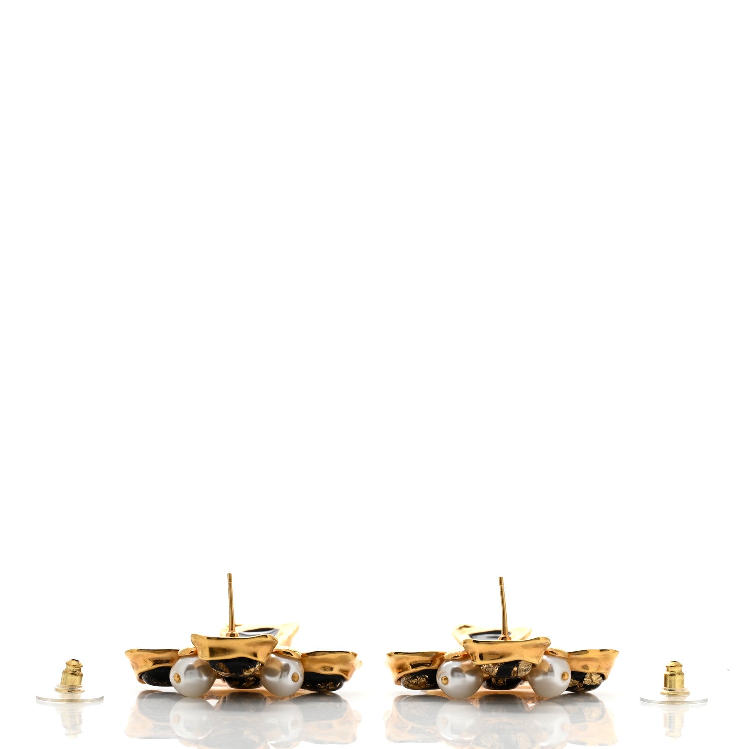 Chanel Resin Pearl Gripoix CC Drop Earrings Gold Black Pearly White 3 of 4
