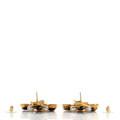 Chanel Resin Pearl Gripoix CC Drop Earrings Gold Black Pearly White 3 of 4