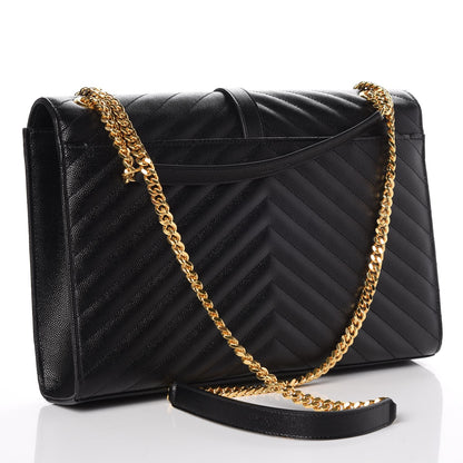 Saint Laurent Grain De Poudre Matelasse Chevron Large Monogram Satchel Black 3 of 8