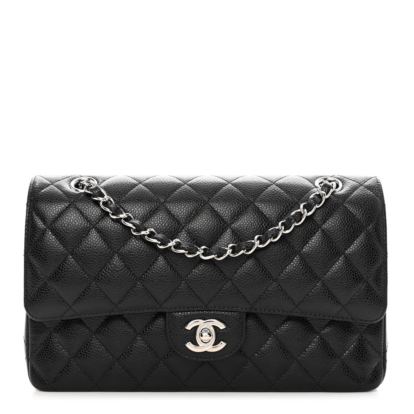 Caviar Quilted Medium Double Flap Black