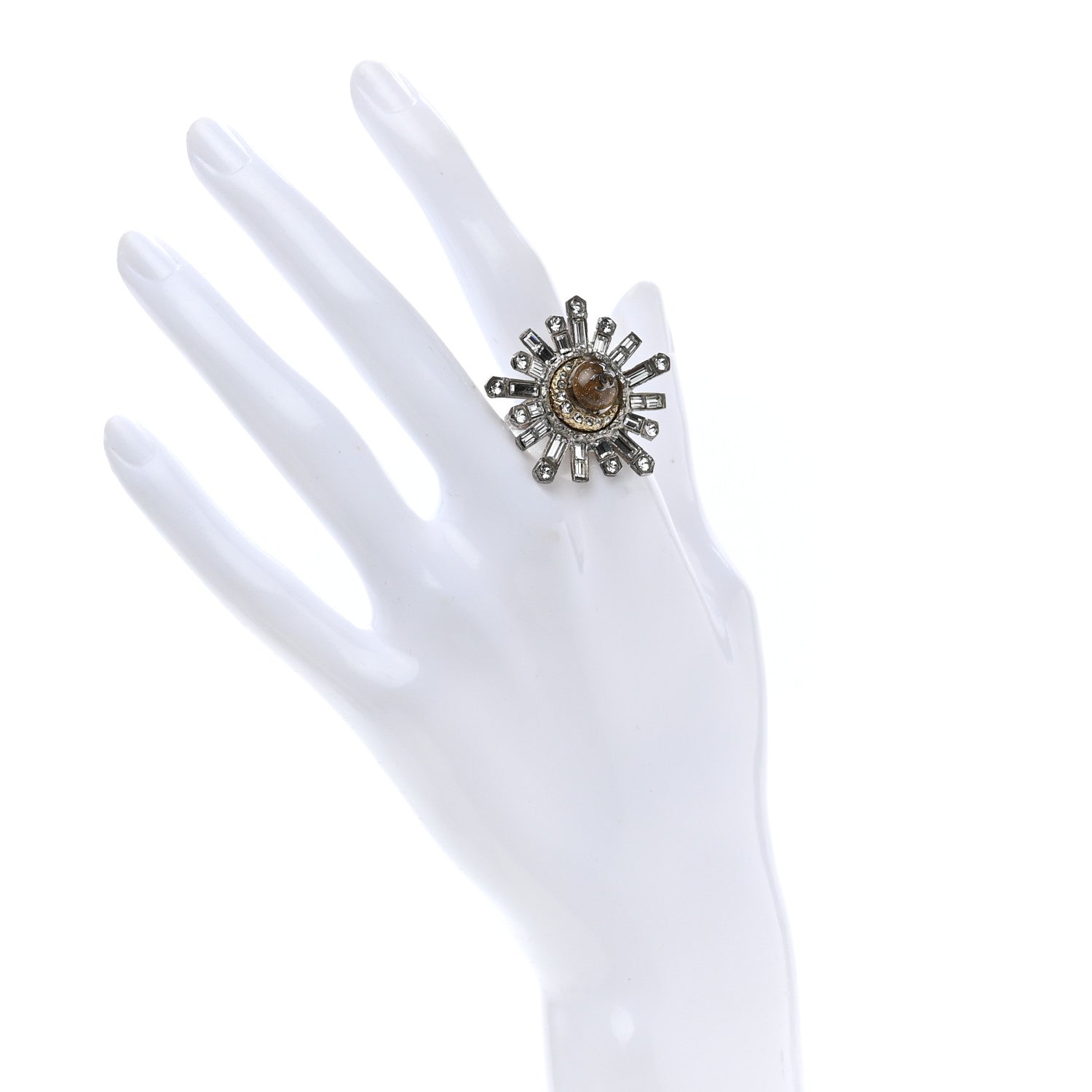 Chanel Baguette Crystal Moon CC Ring 6 Gold Silver 2 of 6