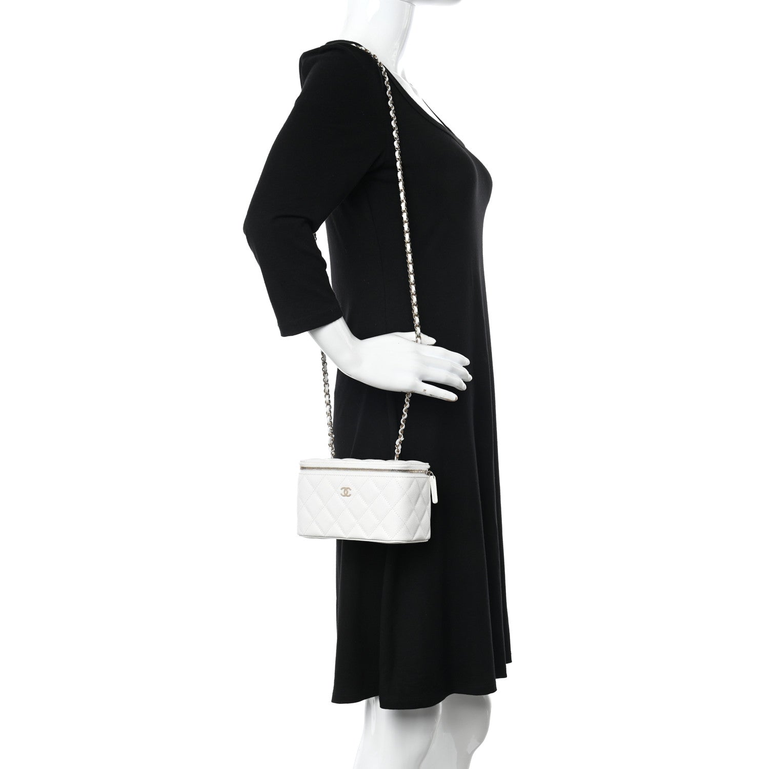 Chanel Caviar Quilted Small Vanity Case With Chain White 2 of 10