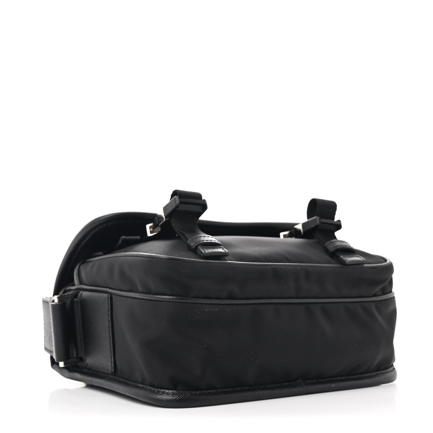 Re-Nylon Saffiano Pocket Double Snap Buckle Shoulder Bag Black