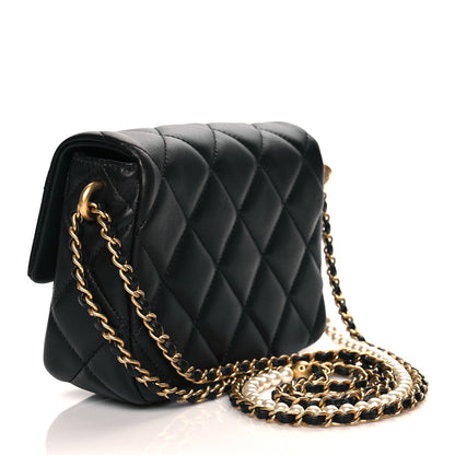 Chanel Calfskin Quilted Mini Square Pearls Chain Flap Black 2 of 10