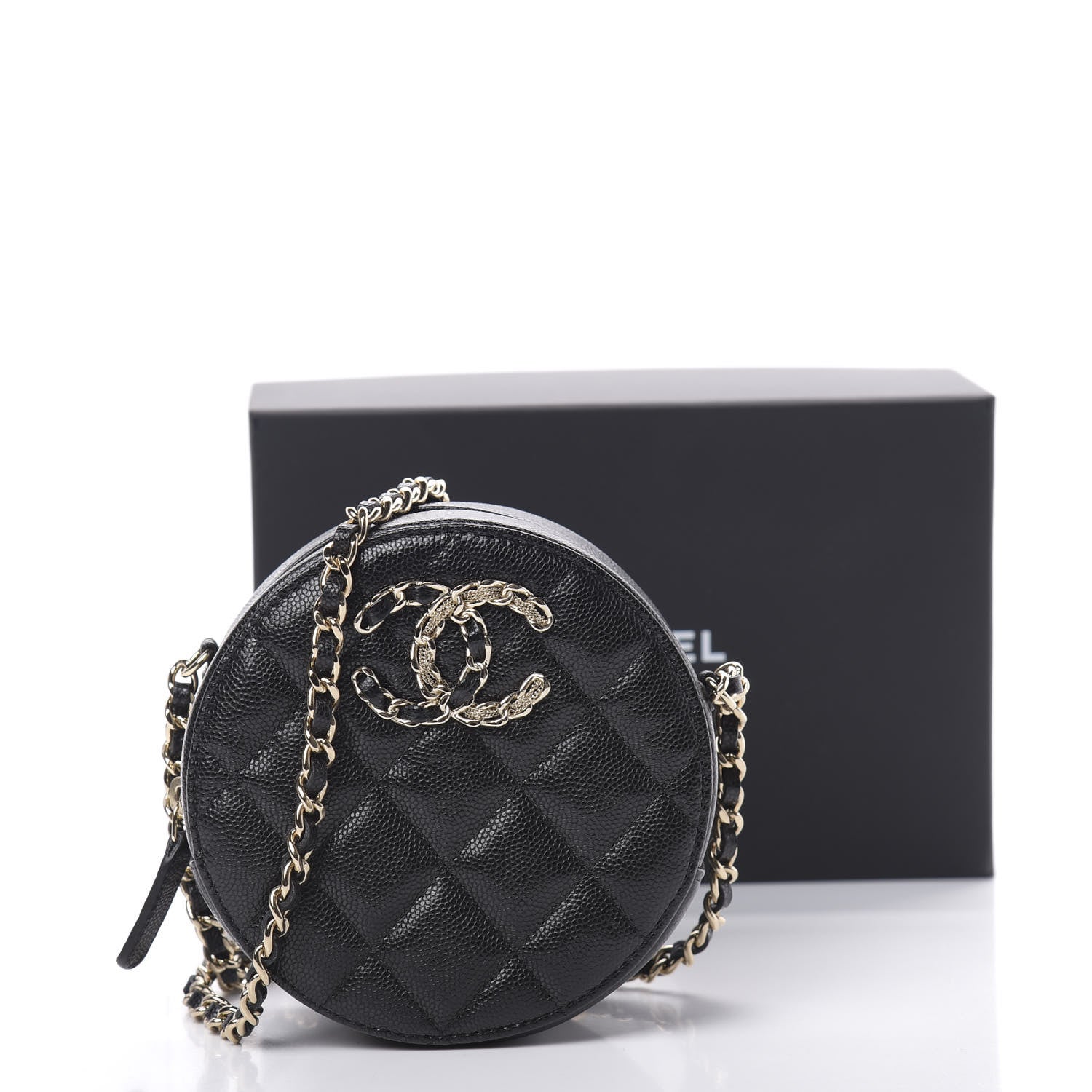 Chanel Caviar Quilted French New Wave Round Clutch With Chain Black 11 of 11