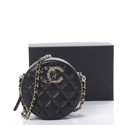 Chanel Caviar Quilted French New Wave Round Clutch With Chain Black 11 of 11