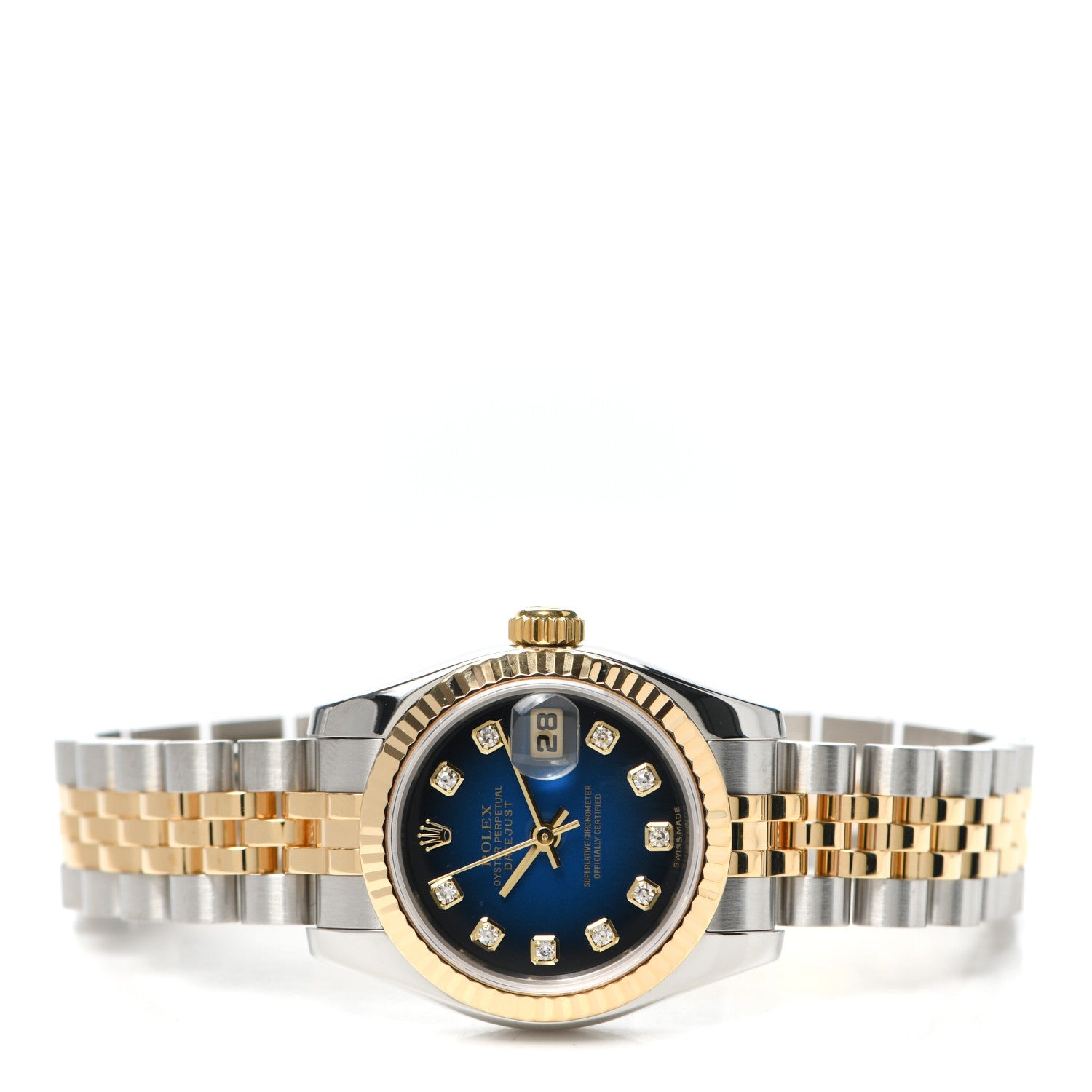 Rolex Stainless Steel 18K Yellow Gold Diamond 26mm Oyster Perpetual Datejust Watch Blue 179173 2 of 5