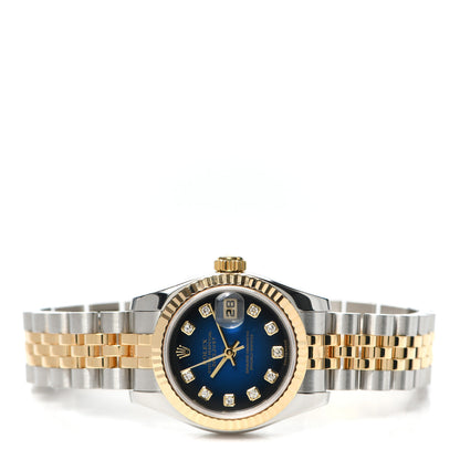 Rolex Stainless Steel 18K Yellow Gold Diamond 26mm Oyster Perpetual Datejust Watch Blue 179173 2 of 5