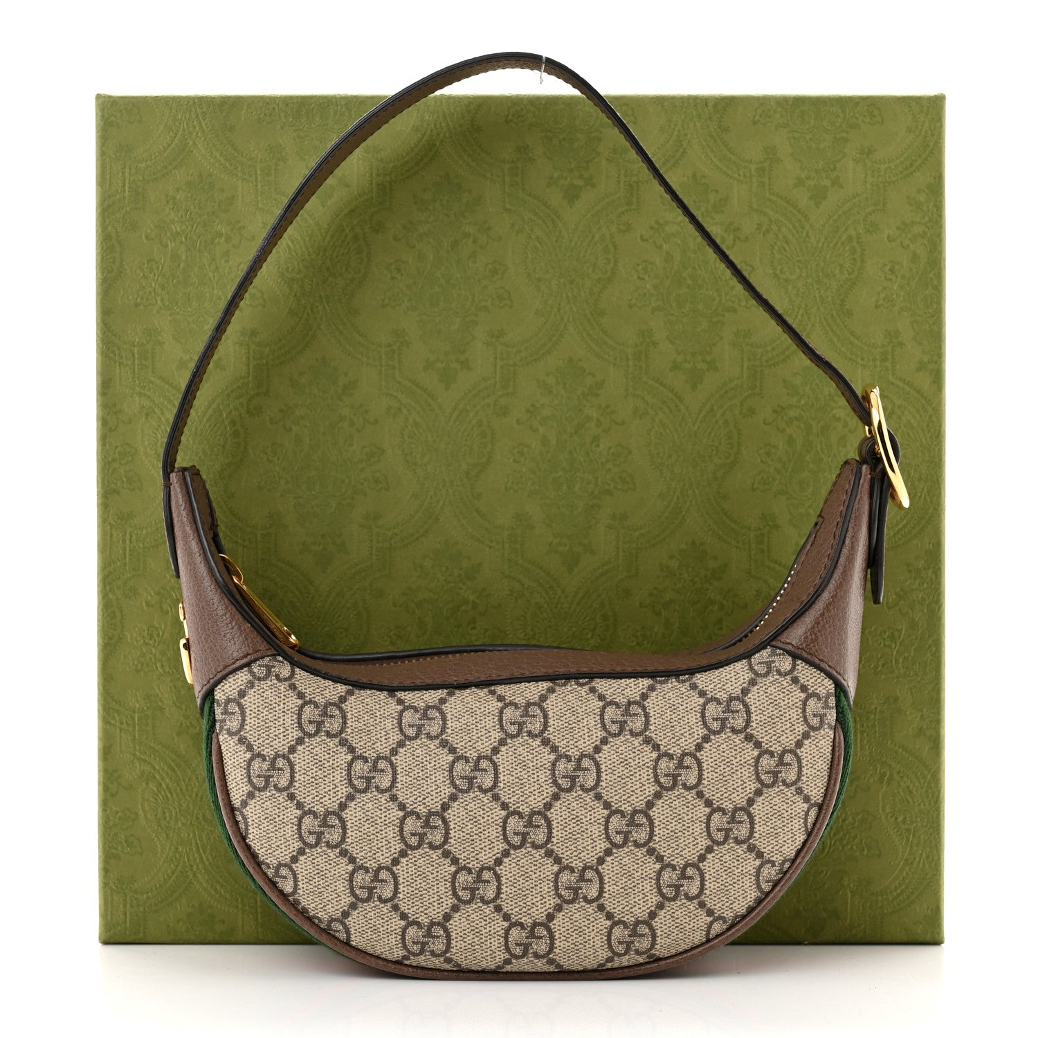Gucci GG Supreme Monogram Textured Calfskin Web Mini Ophidia Half Moon Hobo Beige Ebony New Acero 11 of 11