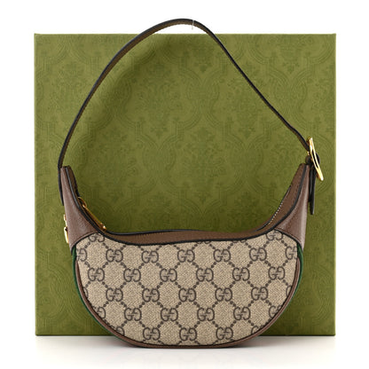 Gucci GG Supreme Monogram Textured Calfskin Web Mini Ophidia Half Moon Hobo Beige Ebony New Acero 11 of 11