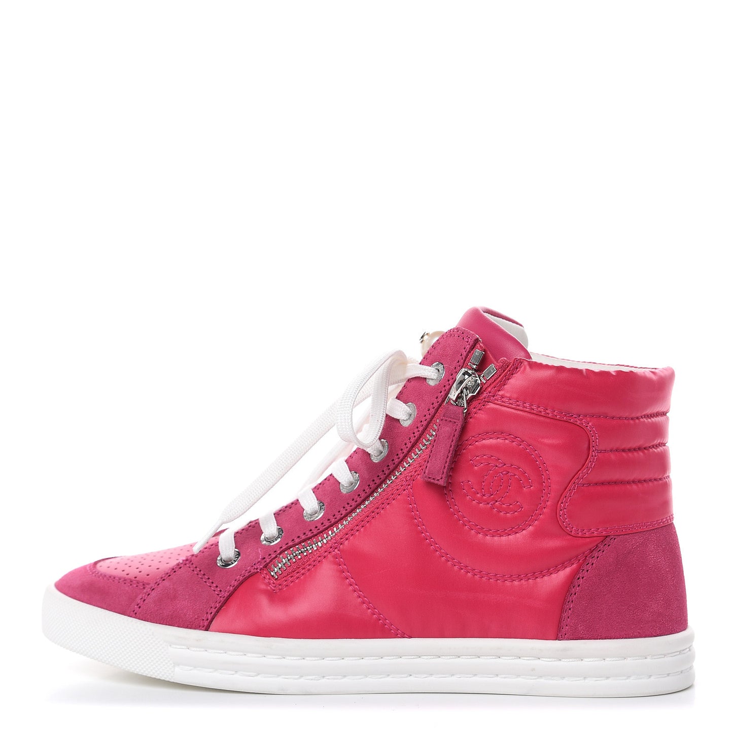 Calfskin Pearl High Top CC Sneakers 36.5 Fuchsia