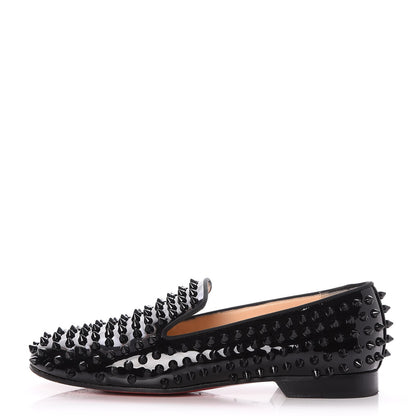 Christian Louboutin Patent Calfskin Rolling Spikes Loafers 38 Black 1 of 10
