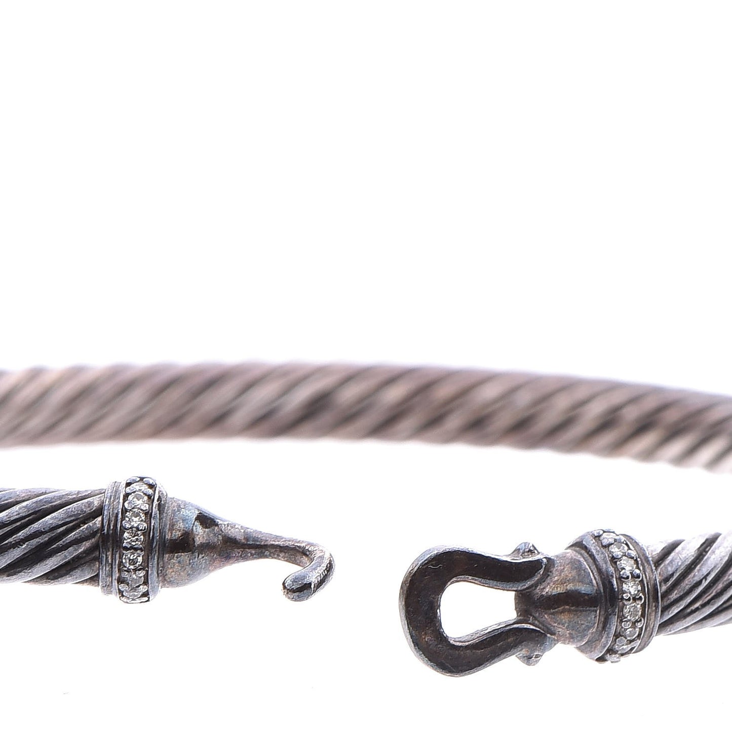 Darkened Sterling Silver Diamond 5mm Cable Buckle Bracelet M