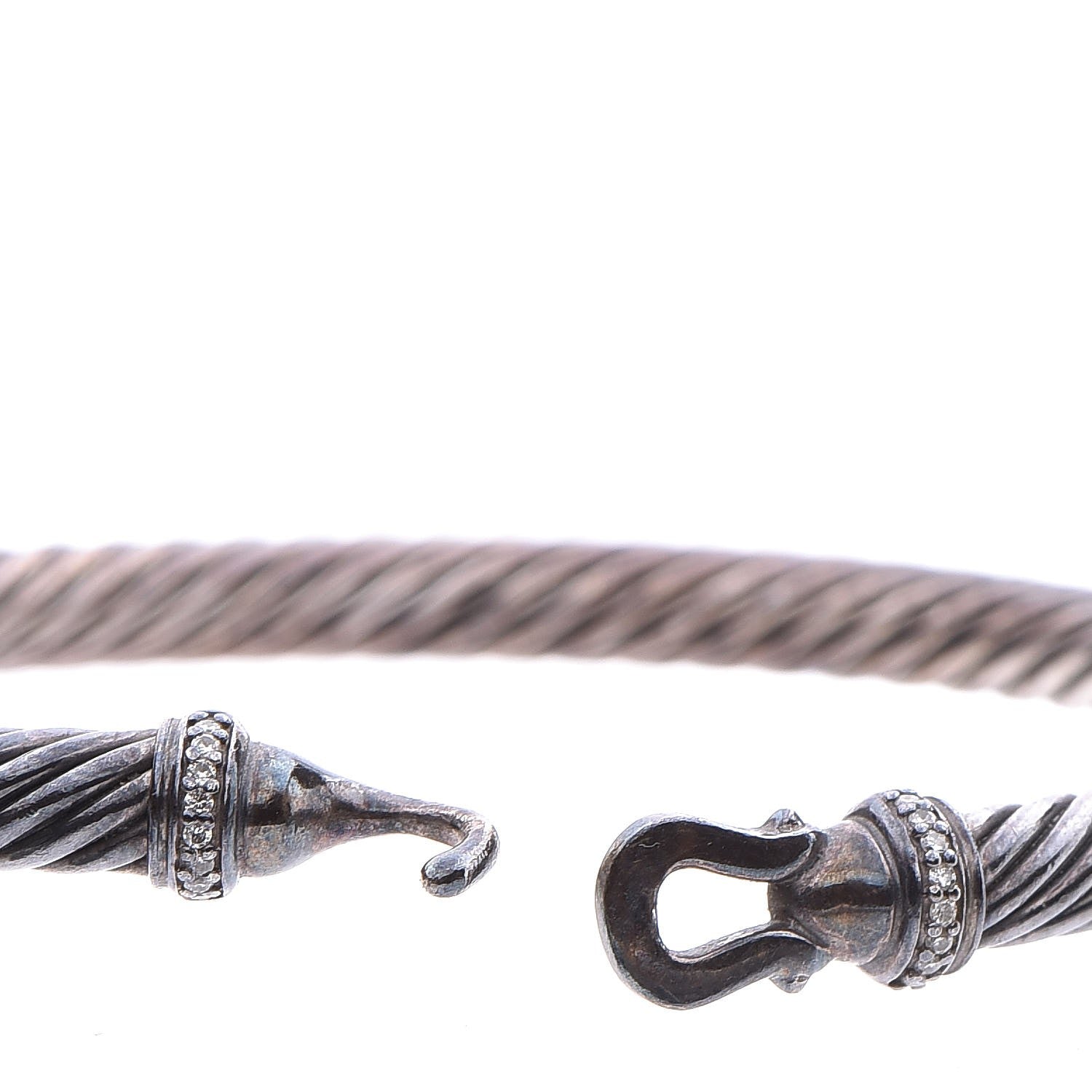 David Yurman Darkened Sterling Silver Diamond 5mm Cable Buckle Bracelet M 5 of 5