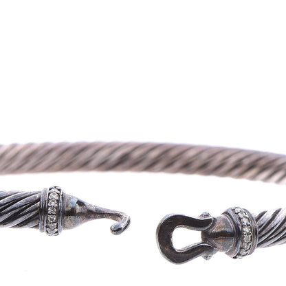 David Yurman Darkened Sterling Silver Diamond 5mm Cable Buckle Bracelet M 5 of 5