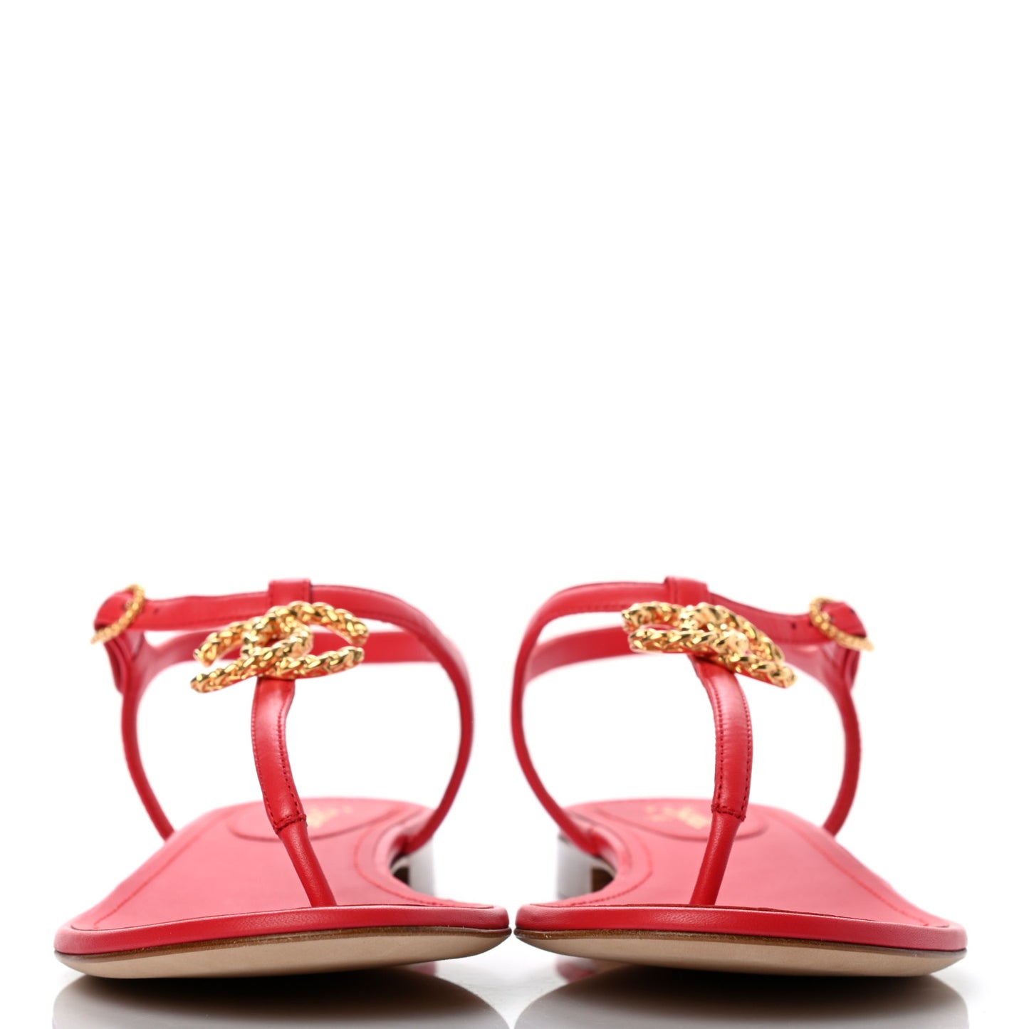 Lambskin CC Logo Thong Sandals 40 Red