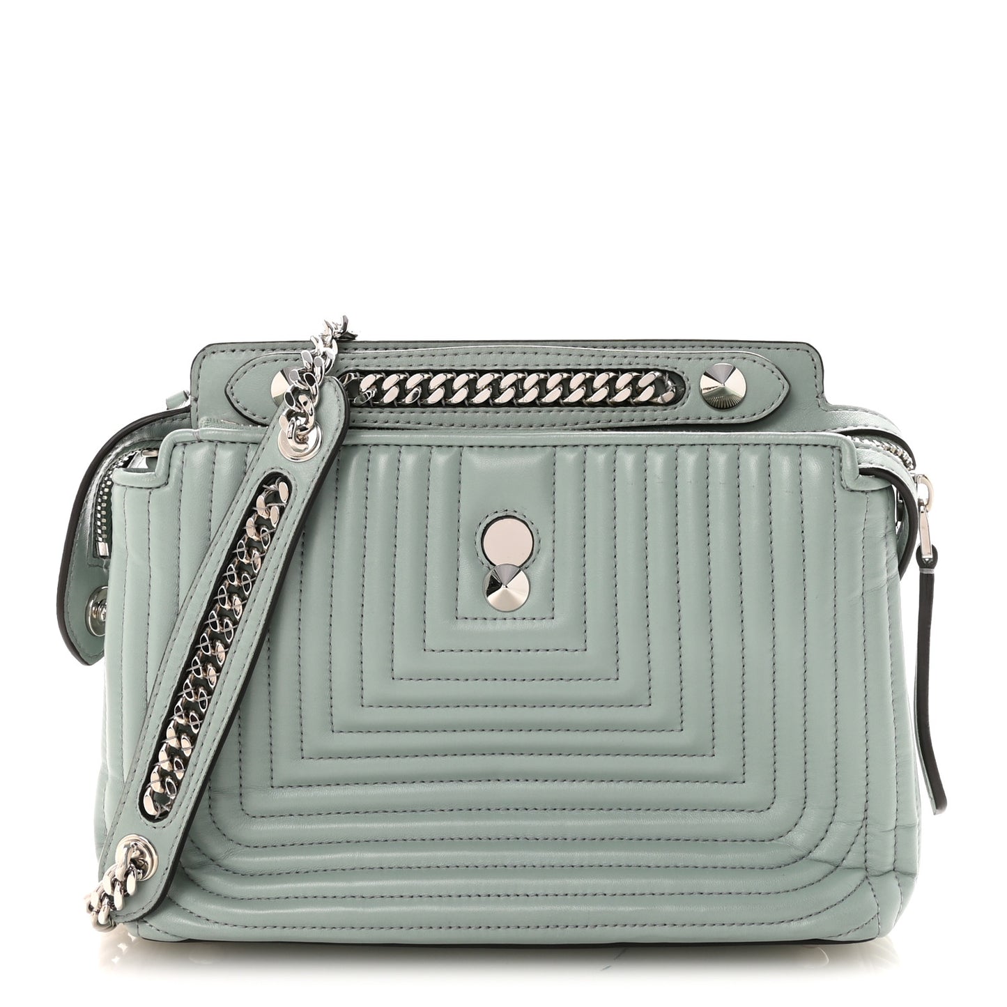 Shiny Nappa Trapuntata Small DotCom Click Top Handle Chain Satchel Light Blue