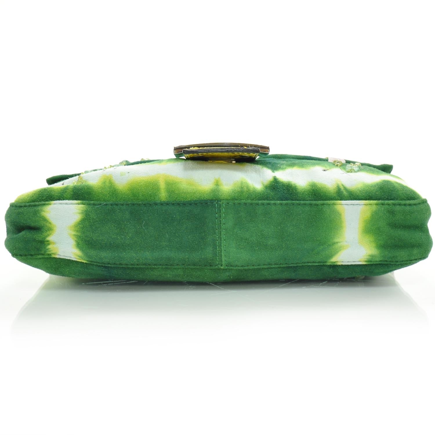 Fendi Suede Python Floral Baguette Green 5 of 10