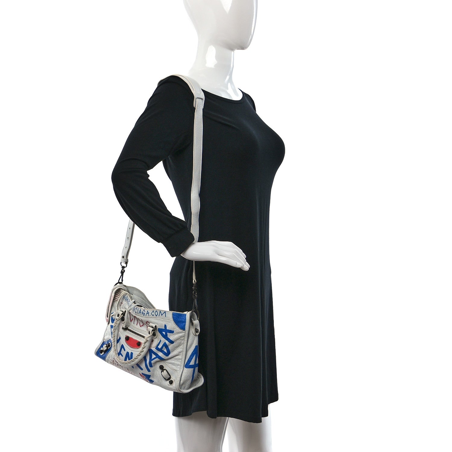 Balenciaga Agneau Graffiti All Over Classic Hardware S City White Bleu Rouge 2 of 16