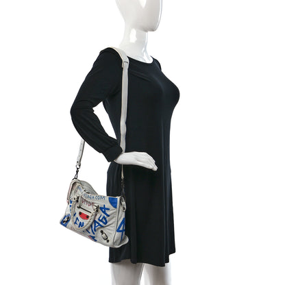 Balenciaga Agneau Graffiti All Over Classic Hardware S City White Bleu Rouge 2 of 16