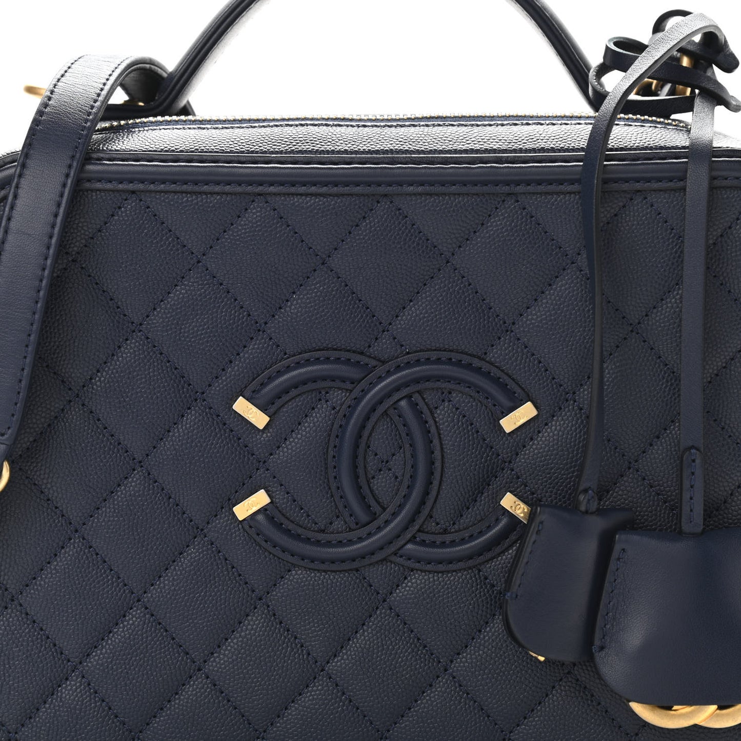 Caviar Quilted Large CC Filigree Vanity Case Navy
