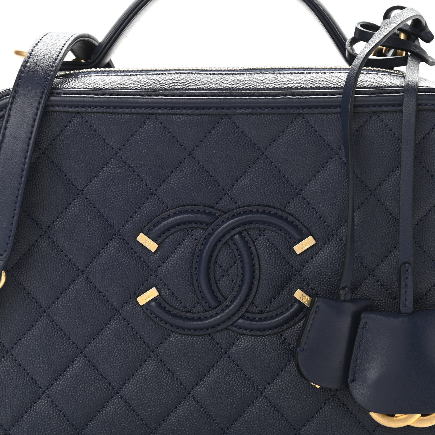 Chanel Caviar Quilted Large CC Filigree Vanity Case Navy 7 of 11