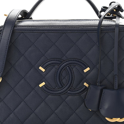 Chanel Caviar Quilted Large CC Filigree Vanity Case Navy 7 of 11