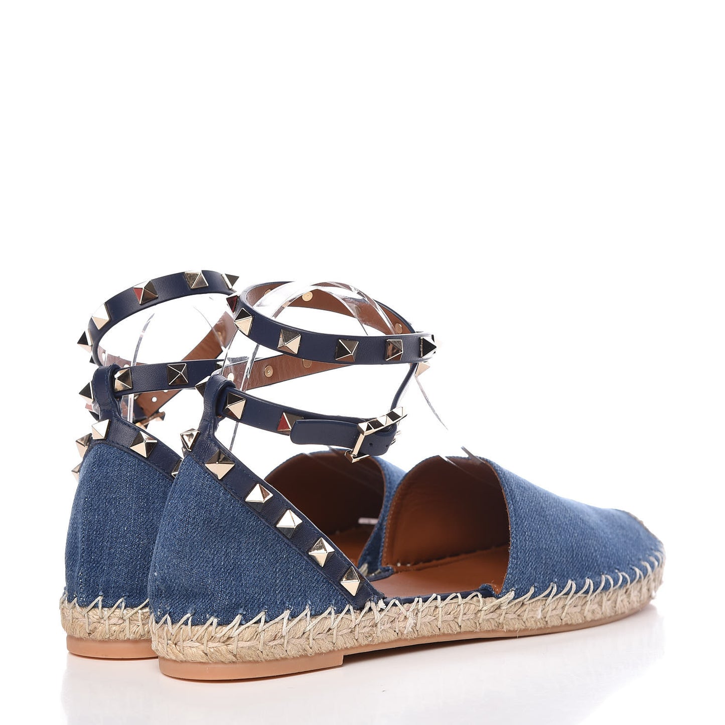 Denim Rockstud Ankle Wrap Espadrille 20mm Flats 38 Light Denim