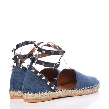 Valentino Garavani Denim Rockstud Ankle Wrap Espadrille 20mm Flats 38 Light Denim 4 of 10
