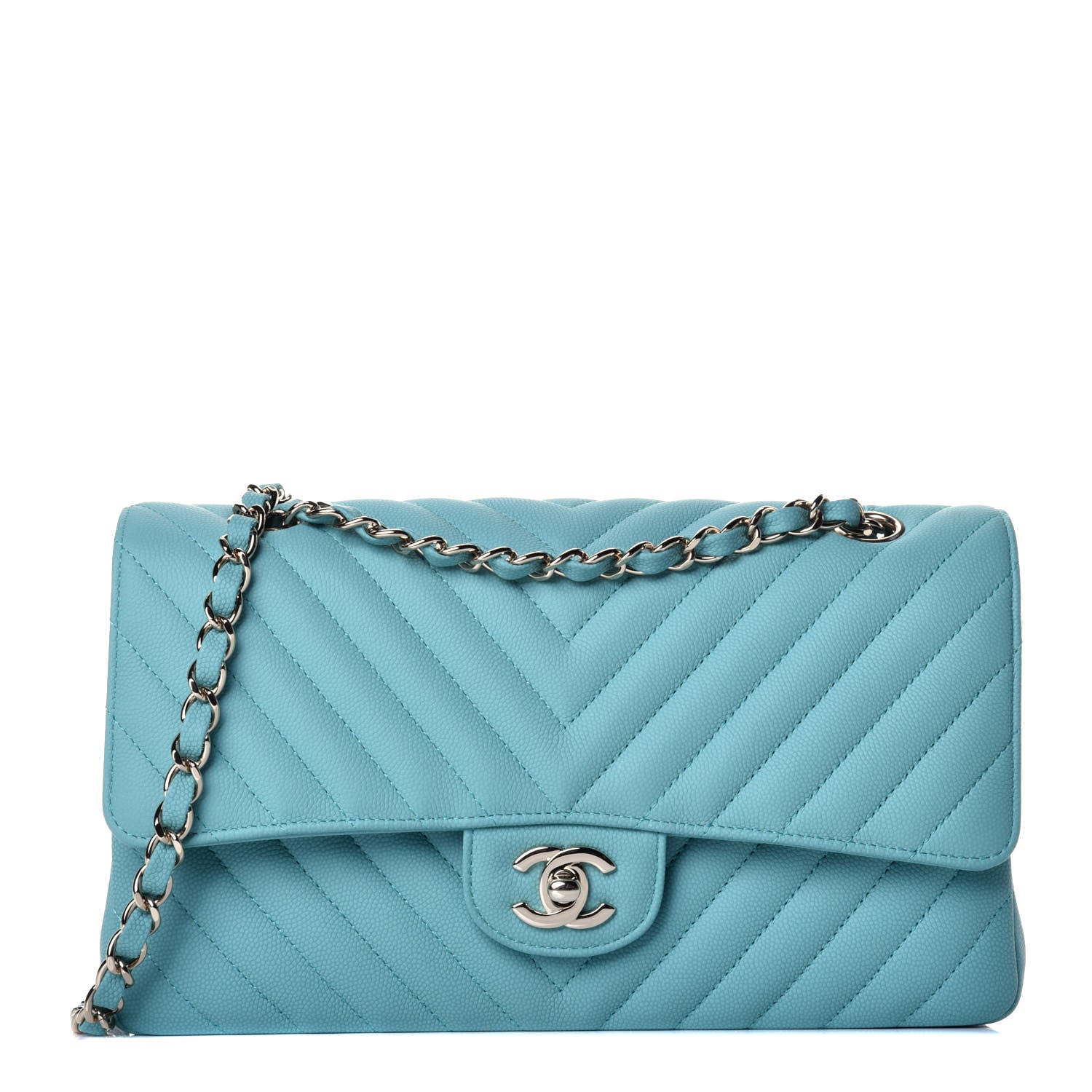 Chanel Caviar Flat Chevron Quilted Medium Double Flap Green 1 of 10