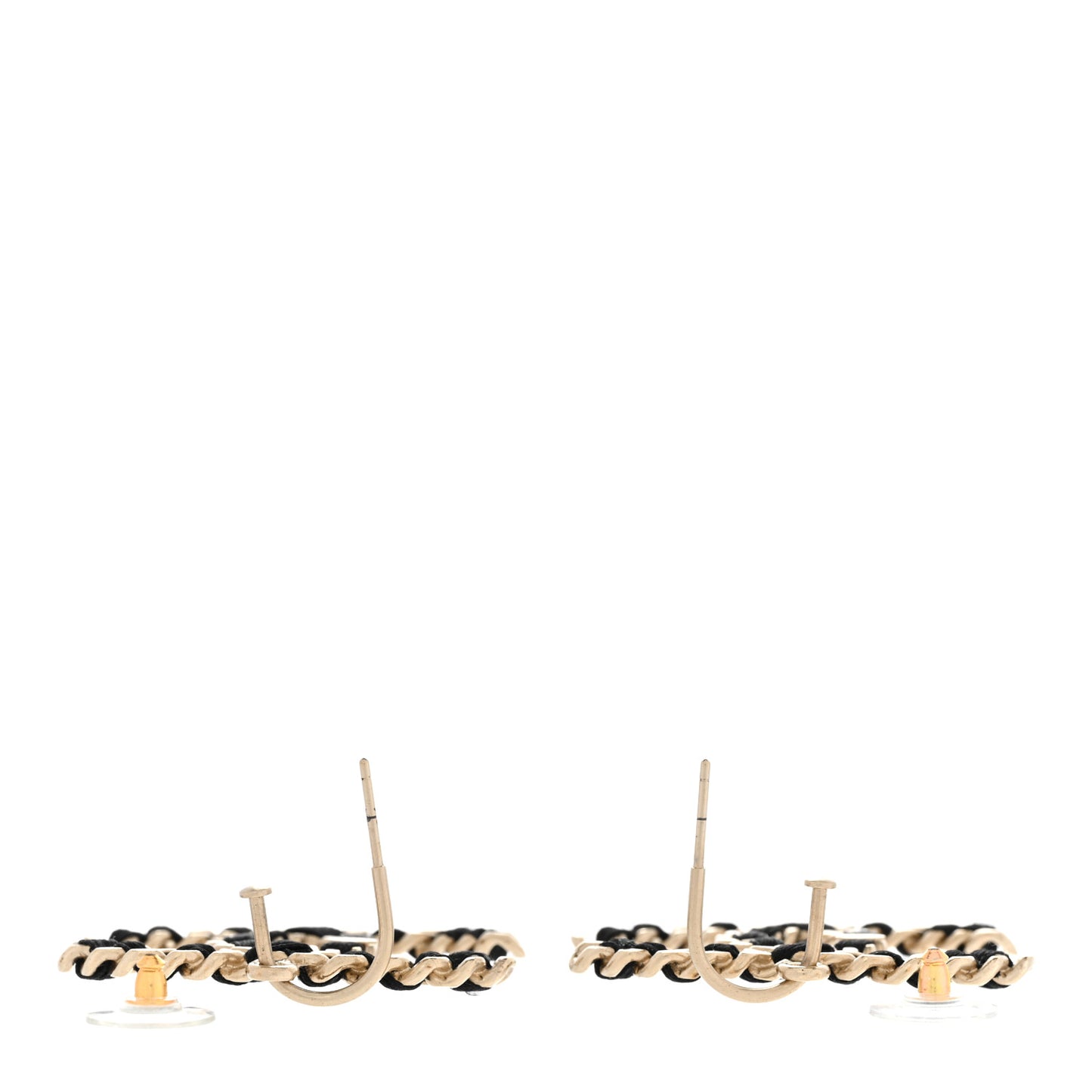 Satin CC Chain Earrings Light Gold Black