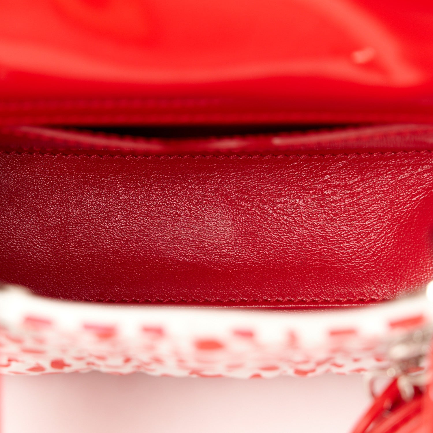 Christian Dior Lambskin Patent Heart Print Cannage Micro Lady Dior Dior Red White 5 of 9