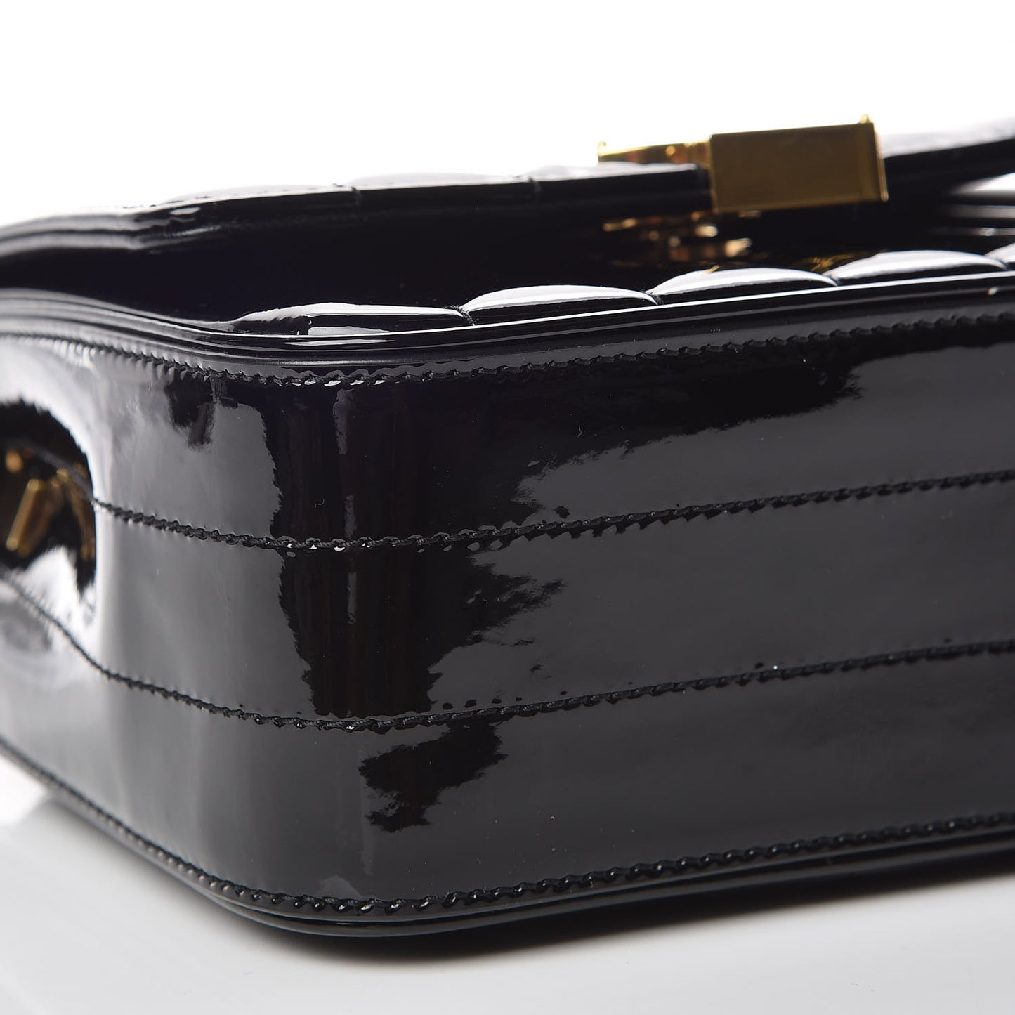 Patent Calfskin Matelasse Monogram Small Vicky Chain Bag Black