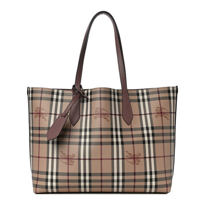 Burberry Grainy Calfskin Haymarket Check Medium Reversible Tote Light Elderberry 1 of 11