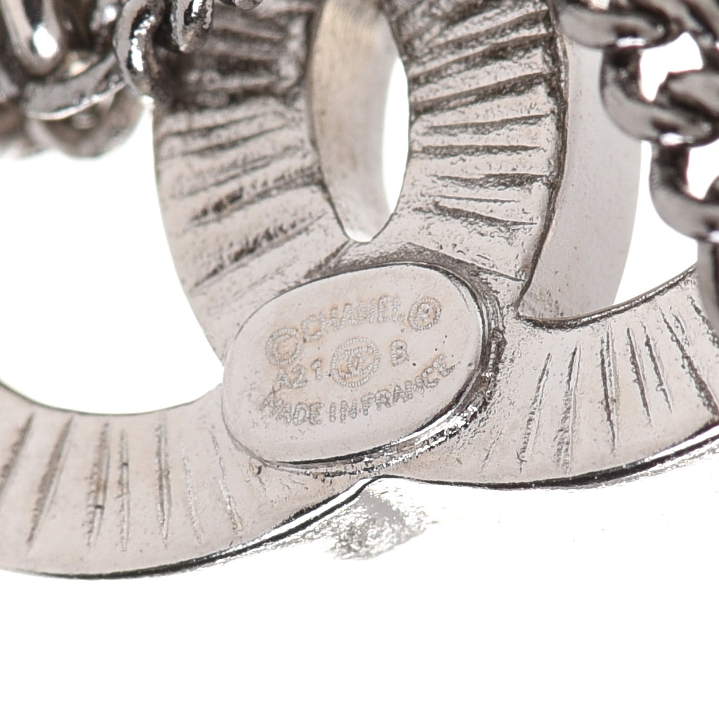 Crystal Chain CC Earrings Silver