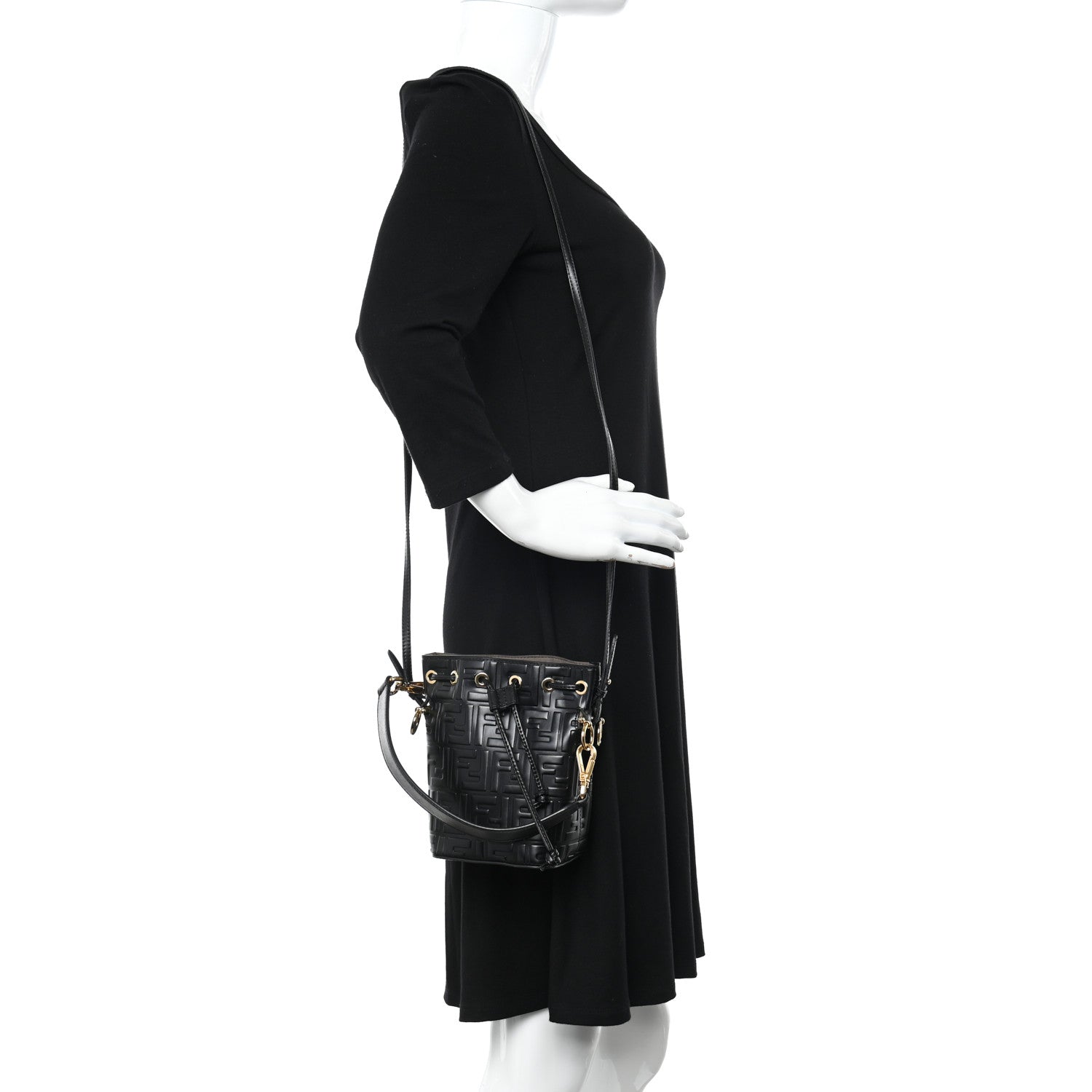 Fendi Vitello Liberty F is Fendi FF 1974 Embossed Mini Mon Tresor Bucket Bag Black 2 of 16
