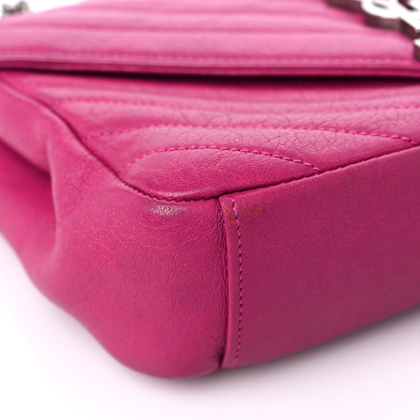 Sheepskin Matelasse Chevron Medium Monogram Chain Bag Electric Pink