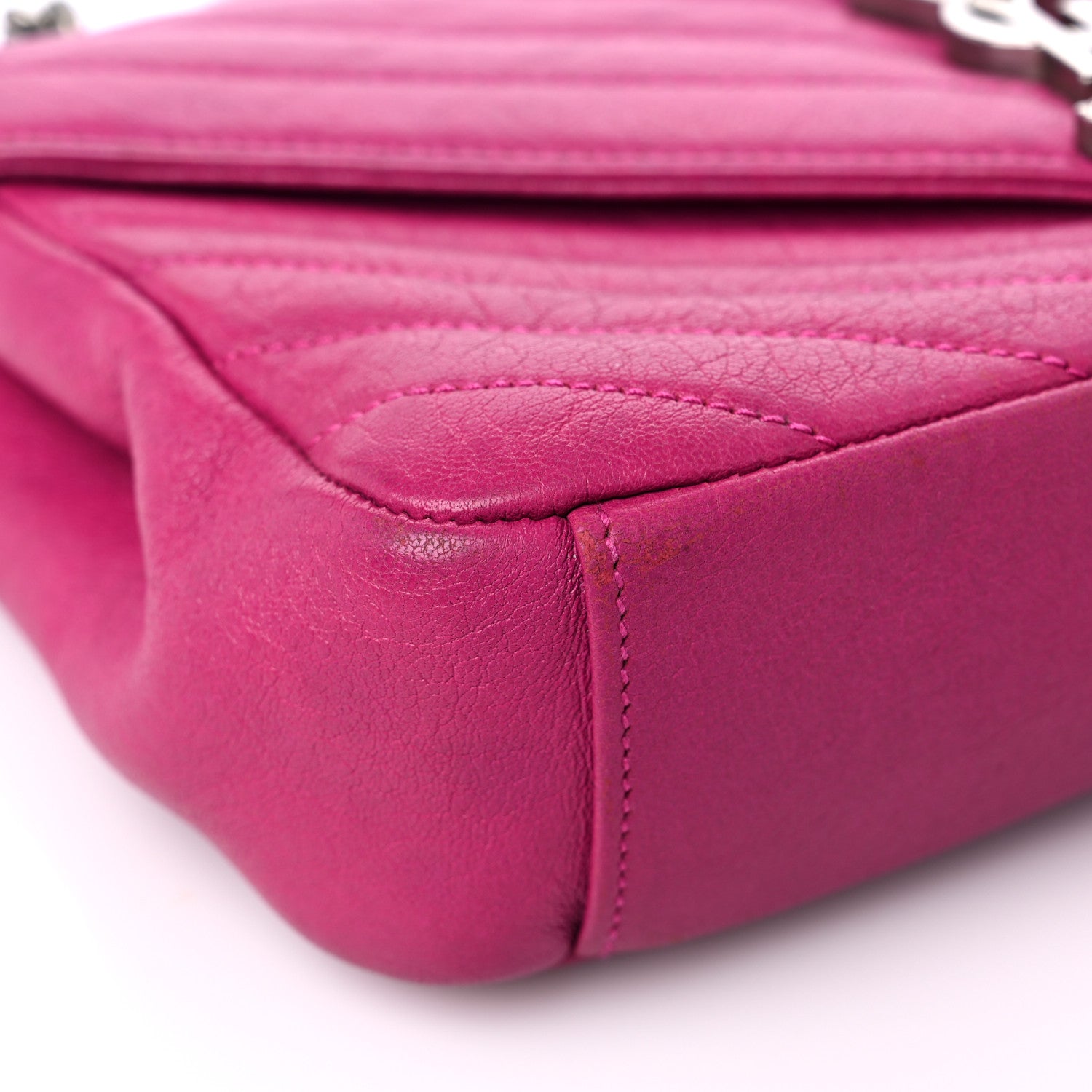 Saint Laurent Sheepskin Matelasse Chevron Medium Monogram Chain Bag Electric Pink 8 of 16