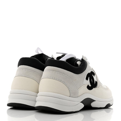 Chanel Mesh Suede Calfskin Grained Calfskin Womens CC Sneakers 37.5 White Black 4 of 9