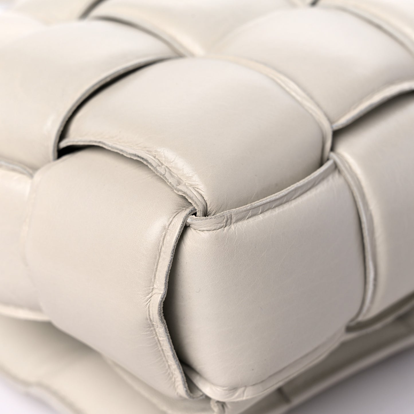 Paper Calfskin Maxi Intreccio Padded Cassette Crossbody Bag Chalk